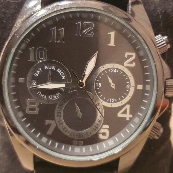 Other - 10/$20 Black/Silver Leather Men's Watch